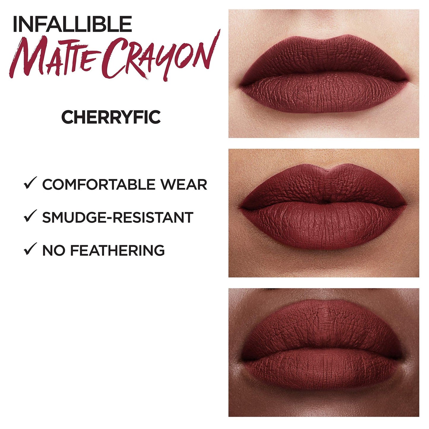 3 PACK - L'OREAL MATTE LIP CRAYON #517 CHERRYFIC 0.04 OZ