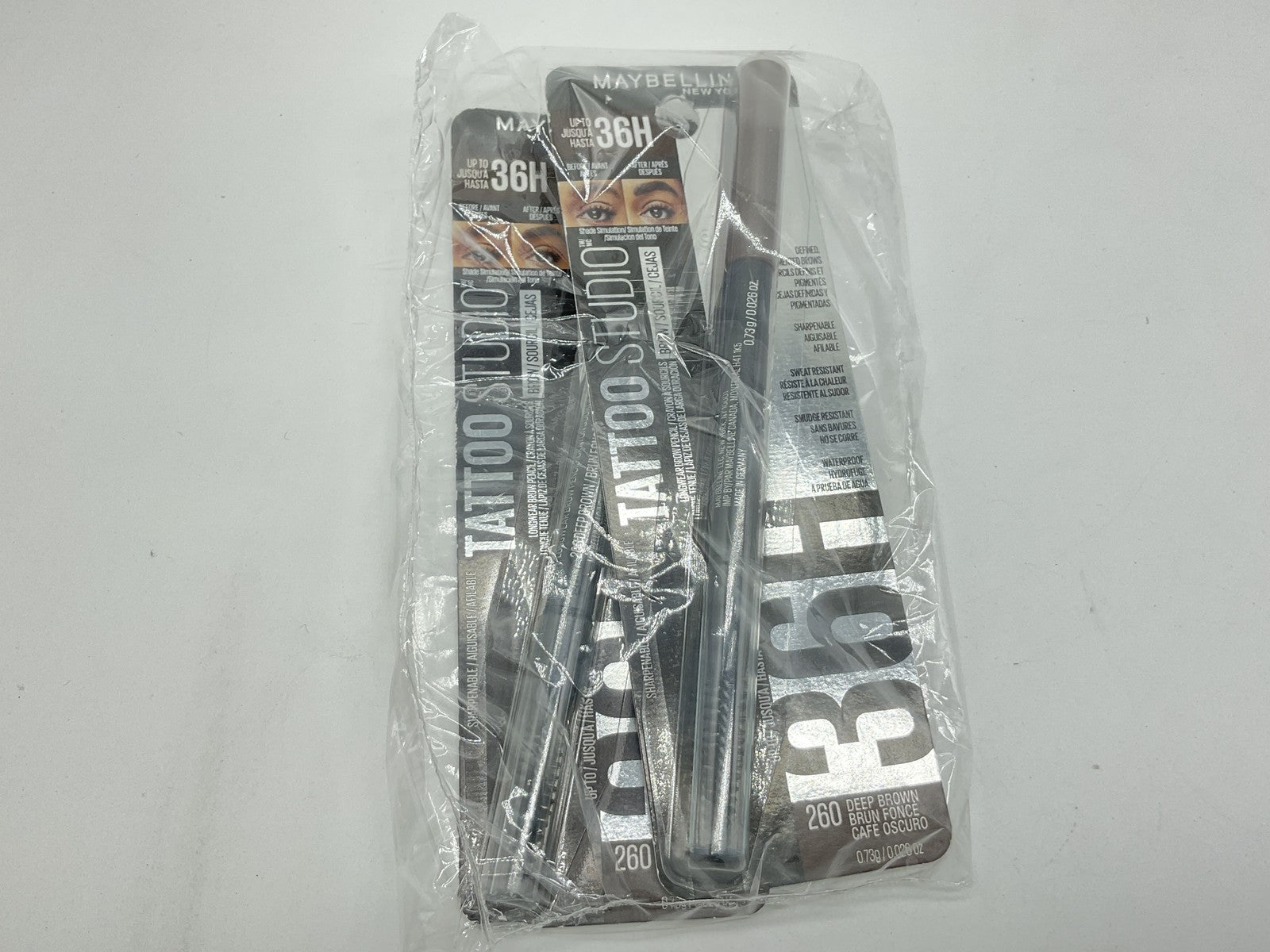 2 PACK - Maybelline Tattoo Studio 36HR Longwear Brow Pencil ~ 260 Deep Brown