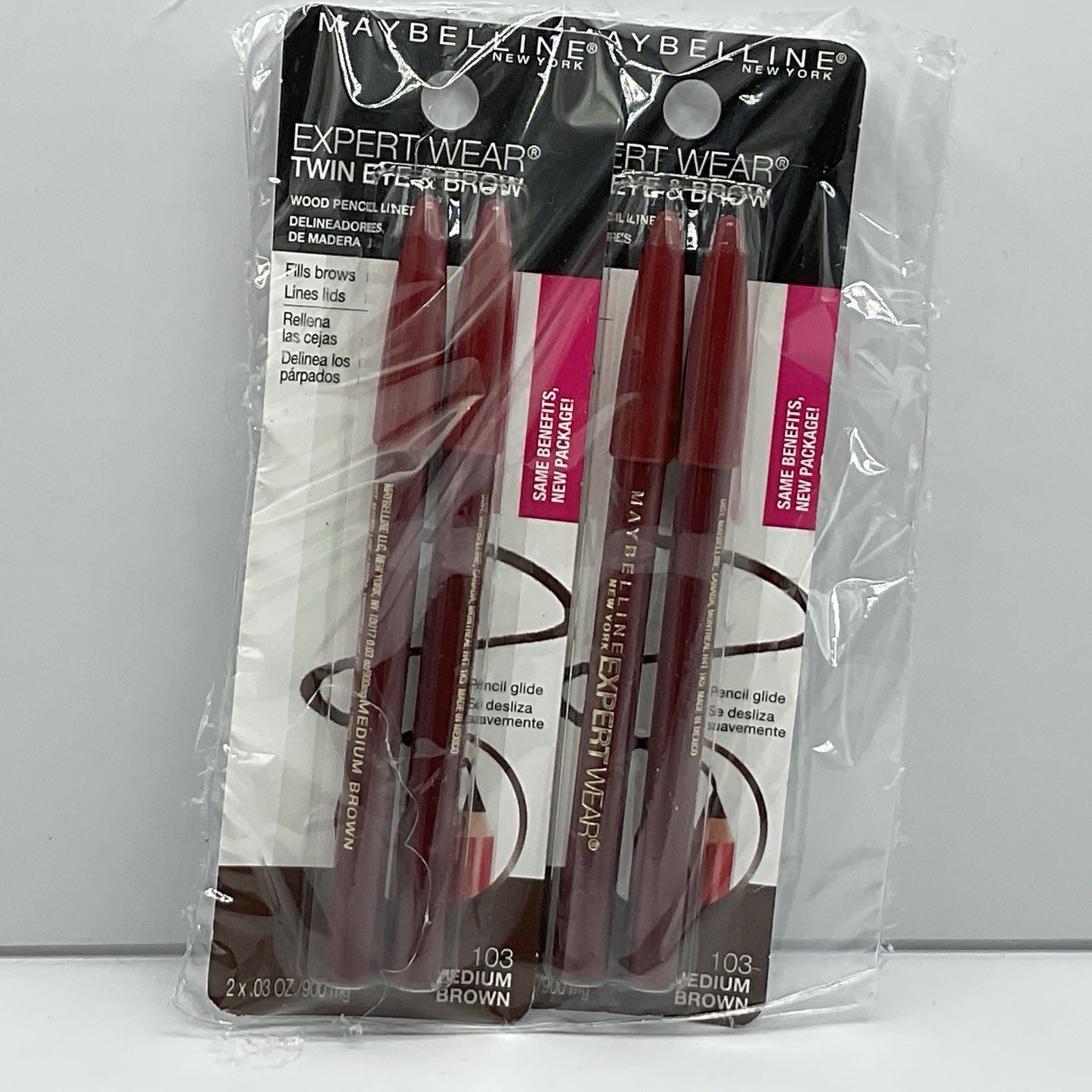 2 PACK -Maybelline Expert Wear Twin Eye & Brow Eyeliner Pencil, Medium Brown 103