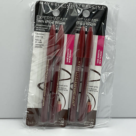 2 PACK -Maybelline Expert Wear Twin Eye & Brow Eyeliner Pencil, Medium Brown 103