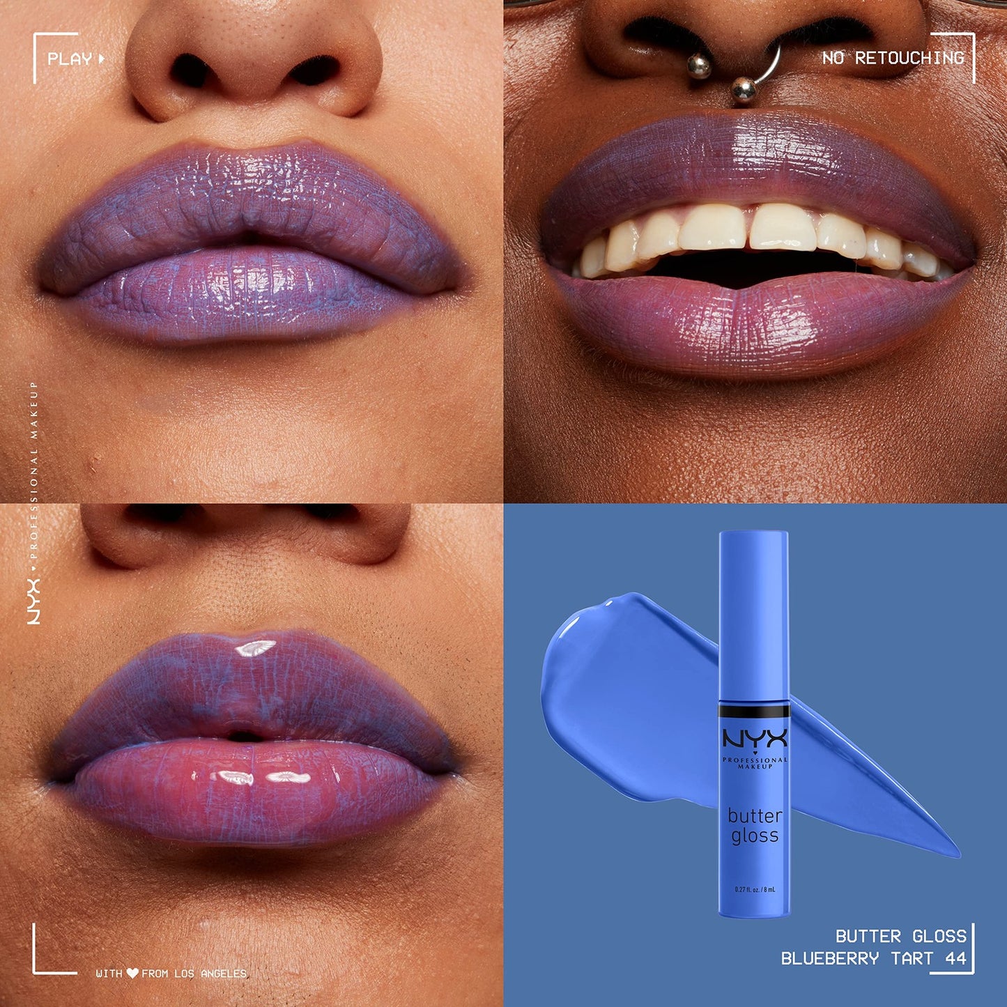 NYX Professional Makeup Butter Gloss, Blueberry Tart BLG44, Creamy Lip Gloss