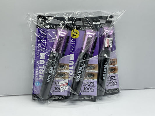 3 PACK - Revlon Volumazing Waterproof Mascara Oversized Brush 951 BLACKEST BLACK
