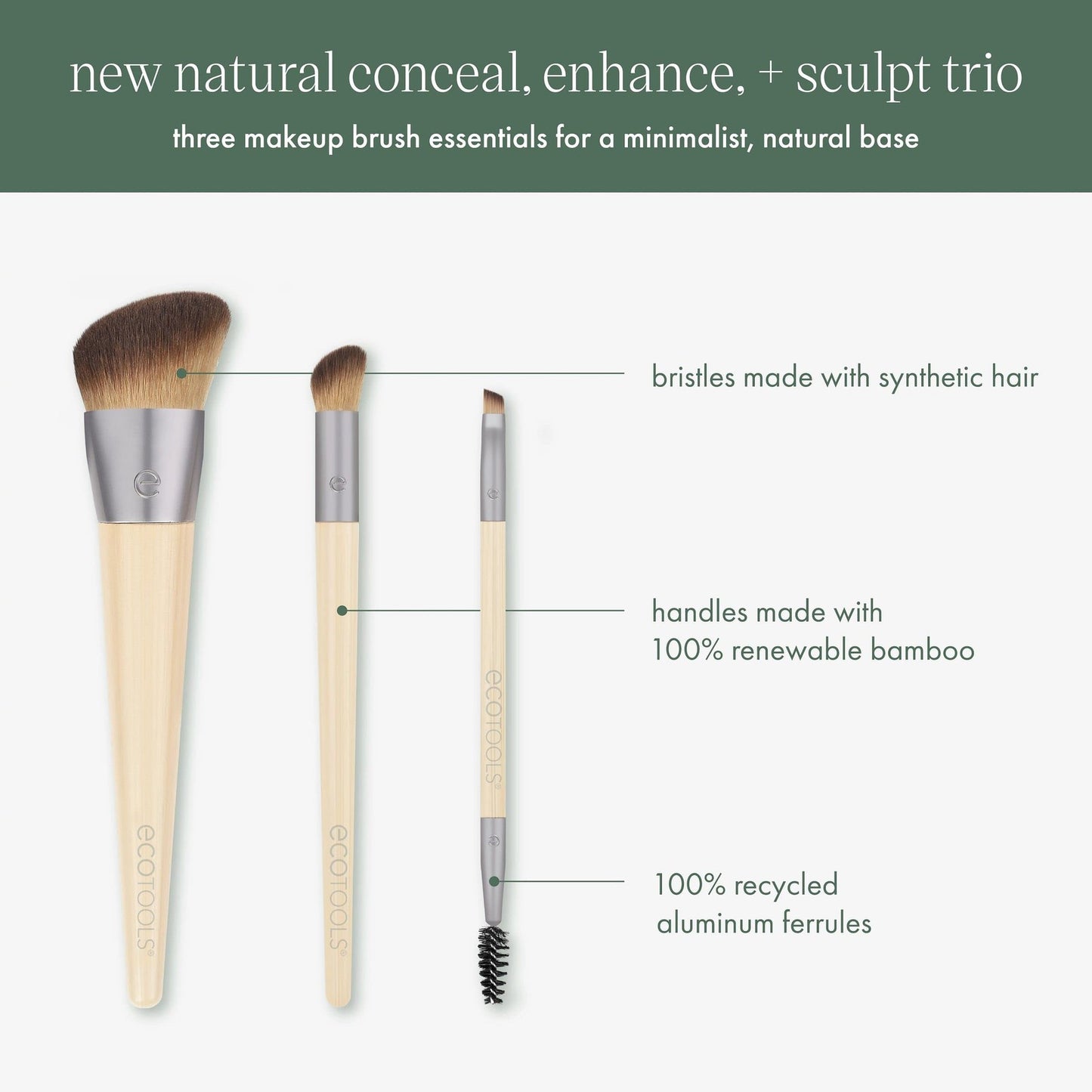 Ecotools #0033- 3 Pieces, Concealer, Fundation, Brow. Makeup Brush Gift Set.