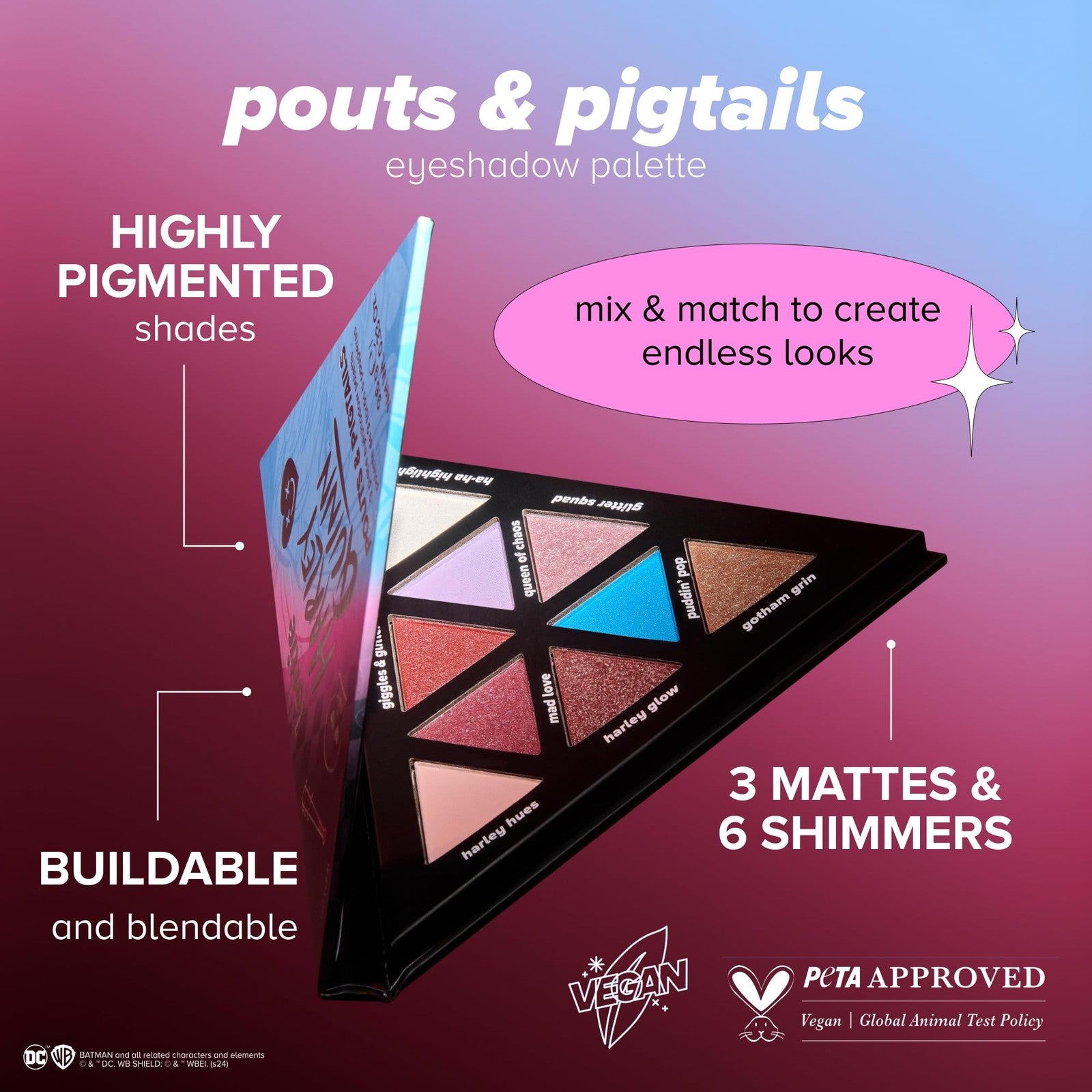 Harley Quinn Lottie London Mad Love Eyeshadow Palette Pouts & Pigtails