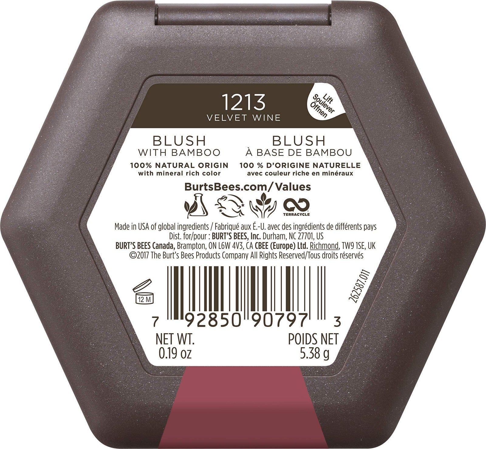 Burt's Bees 100% Natural Blush with Vitamin E - 1213 Velvet Wine