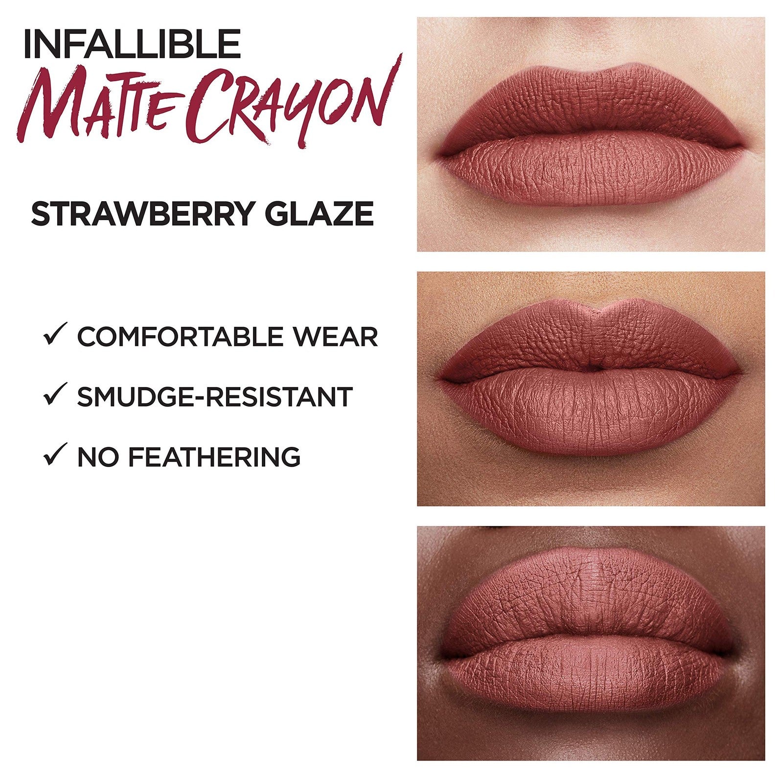 L'Oreal Paris Matte Lip Crayon 501 Strawberry Glaze 0.04 oz Lasting Wear