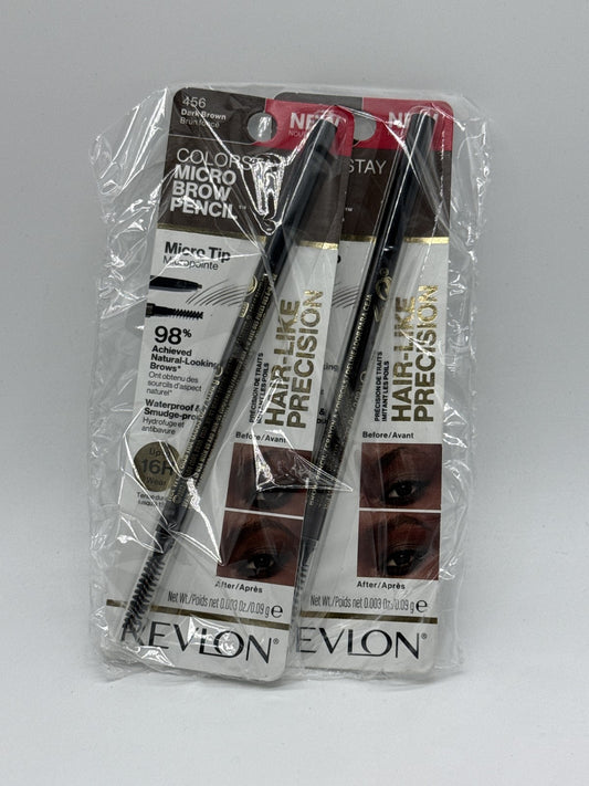 2 Pack, Revlon ColorStay Micro Brow Pencil Waterproof Eyebrow Filler, Dark Brown