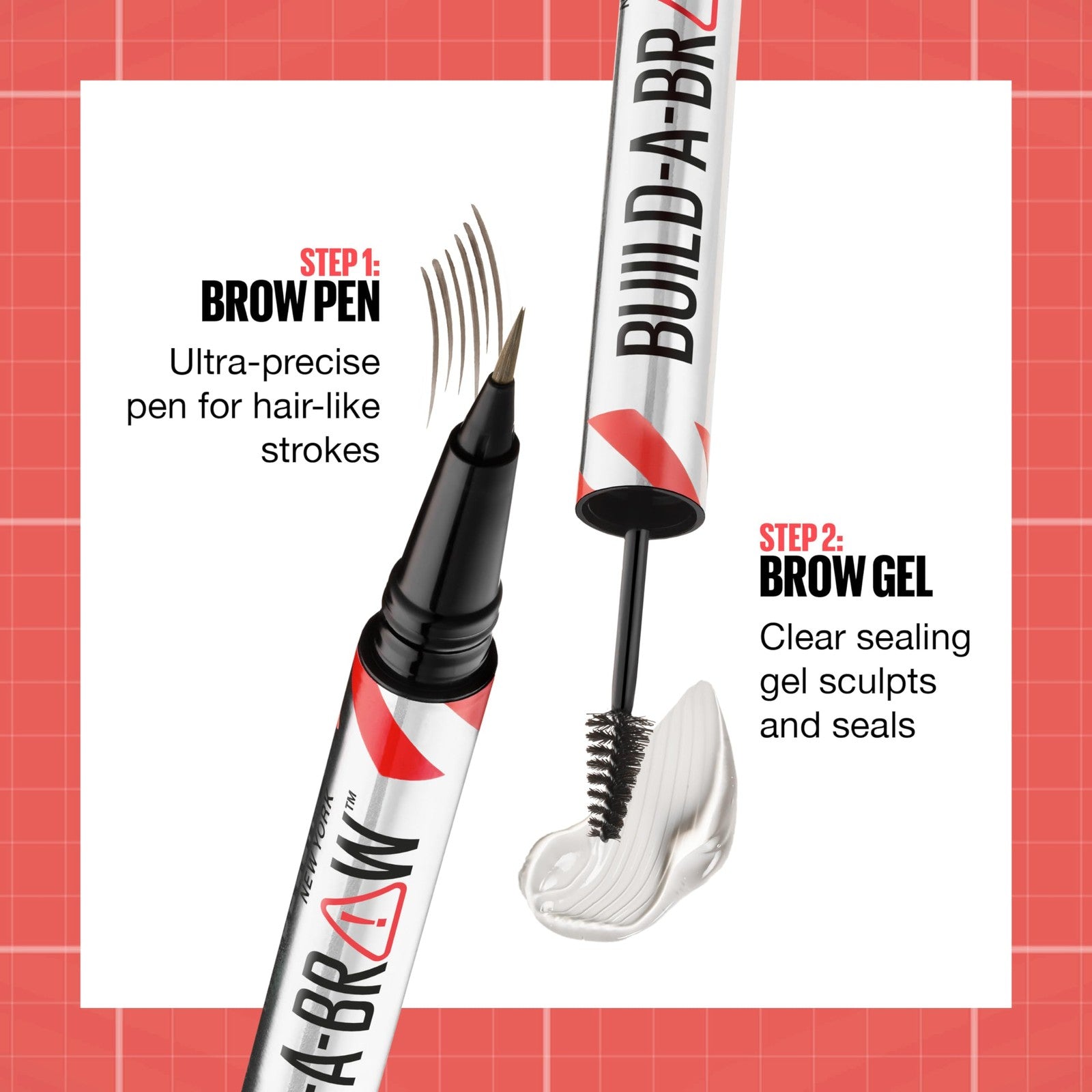 2 PACK - Maybelline Build A Brow Pen & Sealing Eyebrow Gel - 257 Medium Brown