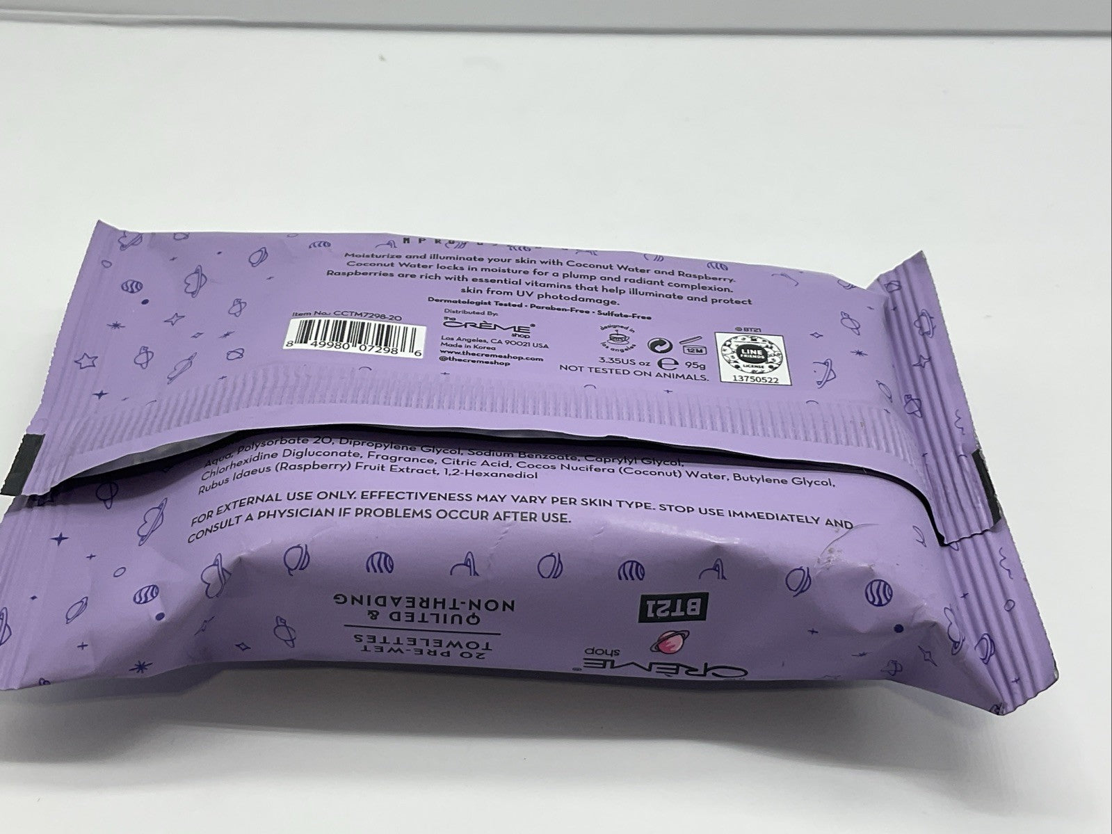 The Crème Shop BT21 Coconut Water + Raspberry Complete Cleansing Towelettes