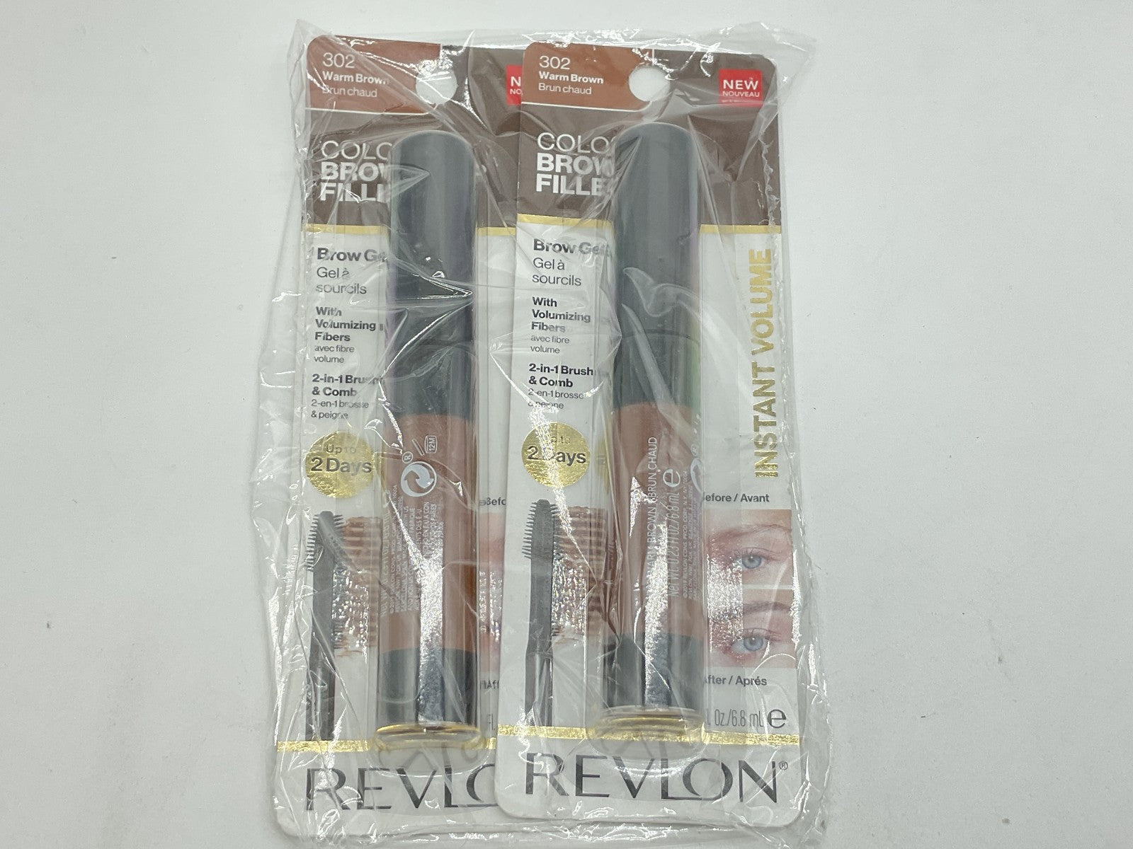 2 PACK - Revlon Colorstay Brow Fiber Filler - Brow Gel - #302 WARM BROWN