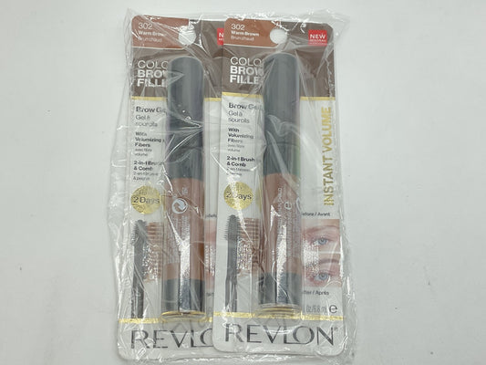2 PACK - Revlon Colorstay Brow Fiber Filler - Brow Gel - #302 WARM BROWN