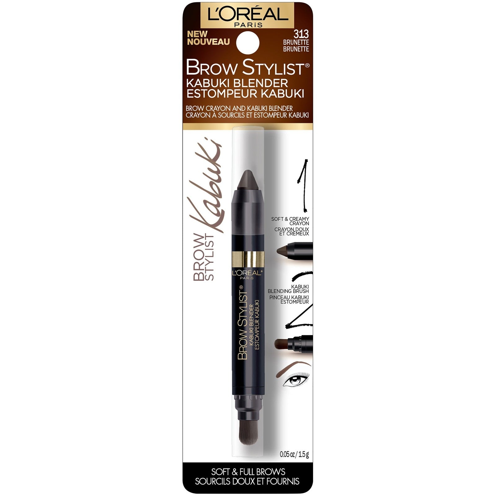 L'Oreal Paris Brow Stylist Kabuki Blender Brow Crayon, 313 Brunette, 2 Pack