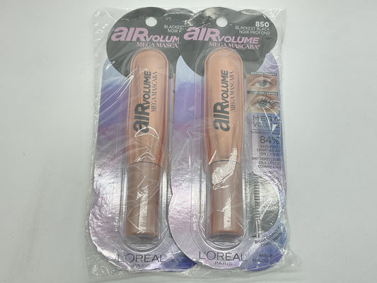 2 PACK - Loreal Air Volume Mega Mascara 0.3 fl oz Sealed 850 - Blackest Black