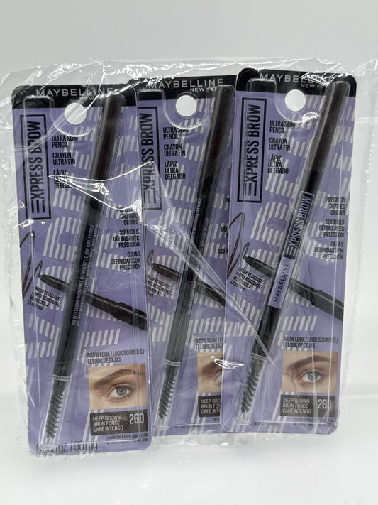 Maybelline Brow Ultra Slim Pencil - 260 Deep Brown, 3 Pack