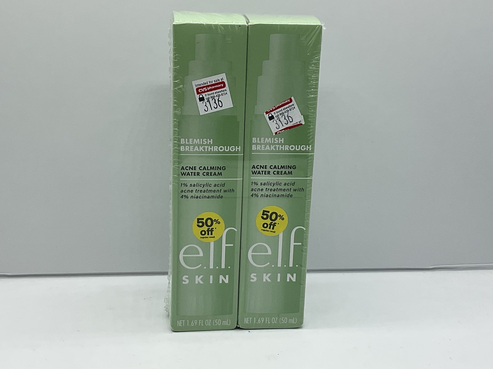 e.l.f Blemish Breakthrough Acne  Calming Water Creme 50ml 2 pack