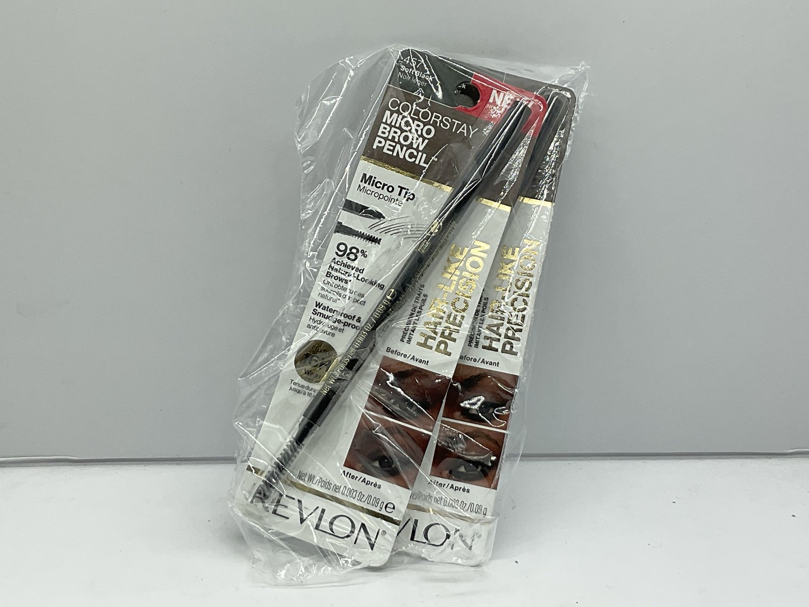 2 PACK - Revlon ColorStay Micro brow Pencil - Soft Black 457  w/ spoolie