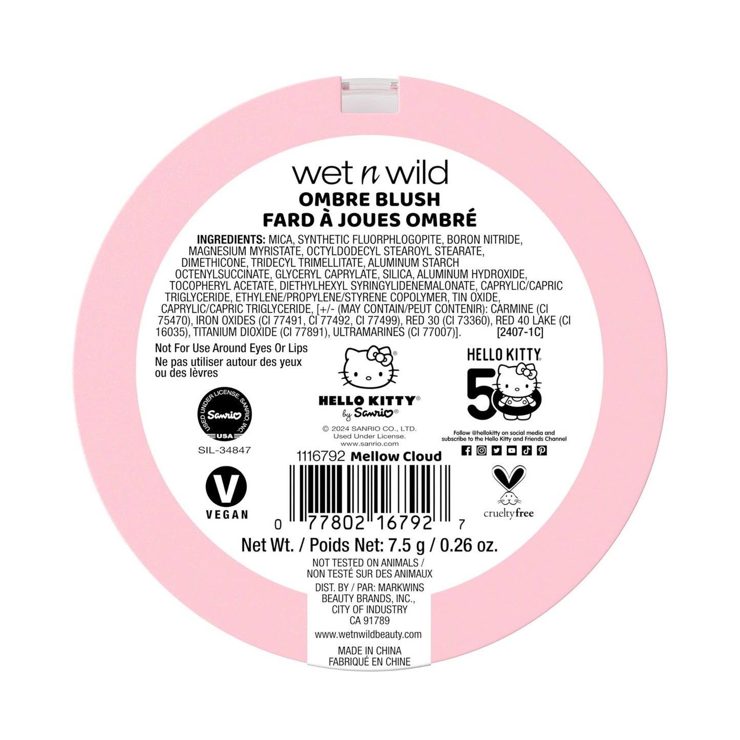 Wet N Wild Hello Kitty 50th Anniversary - Blush Eyeshadow & Lip Stain