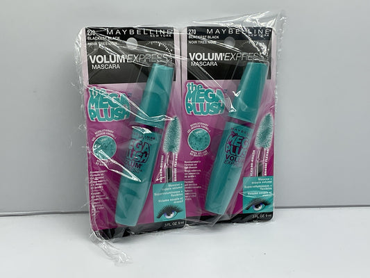 2 Pack Maybelline Volum' Express The Mega Plush Mascara,270 Blackest Black