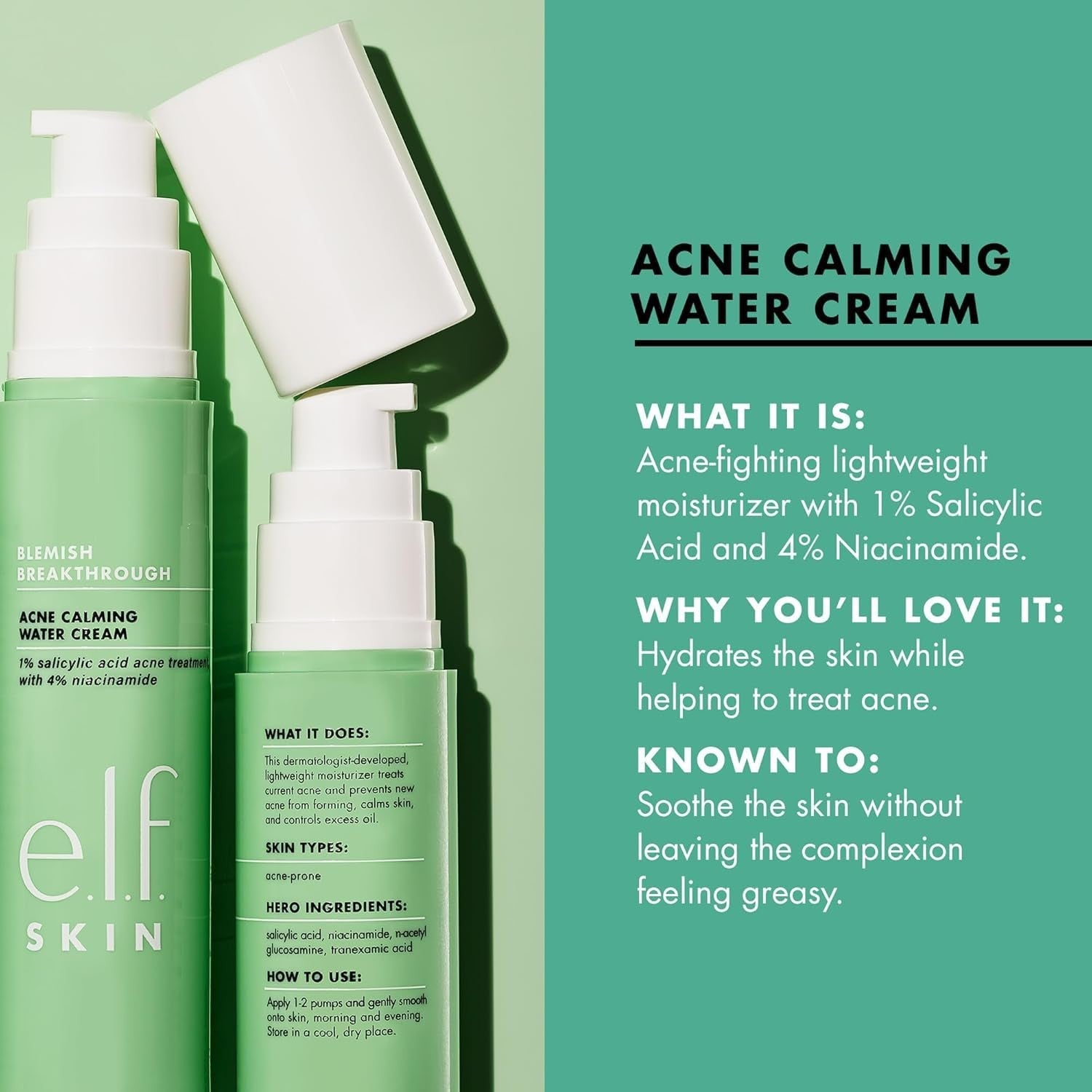 e.l.f Blemish Breakthrough Acne  Calming Water Creme 50ml 2 pack