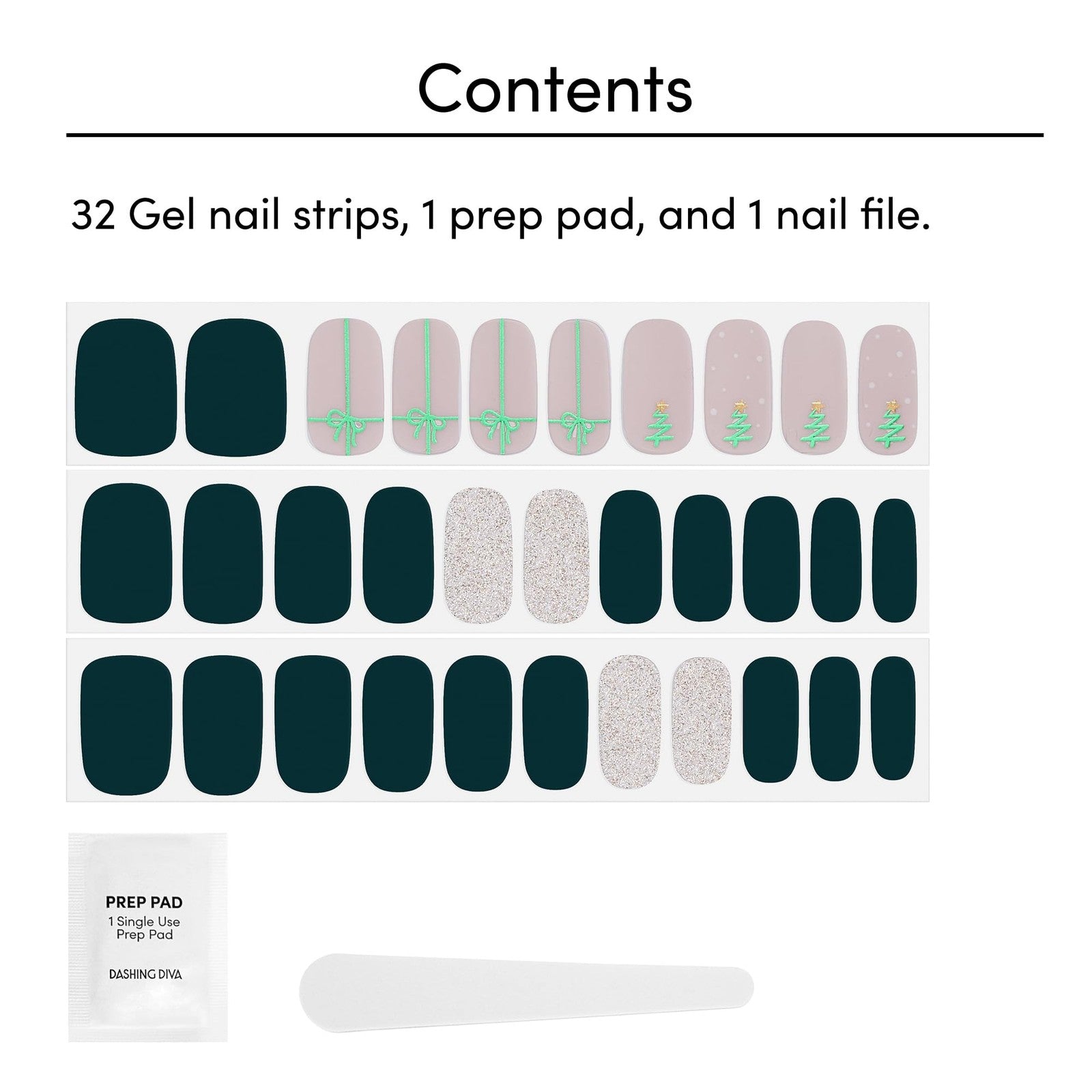 Dashing Diva Gloss Nail Strips Tree Skirt UV Free Chip Resistant - 32 Nail Wraps