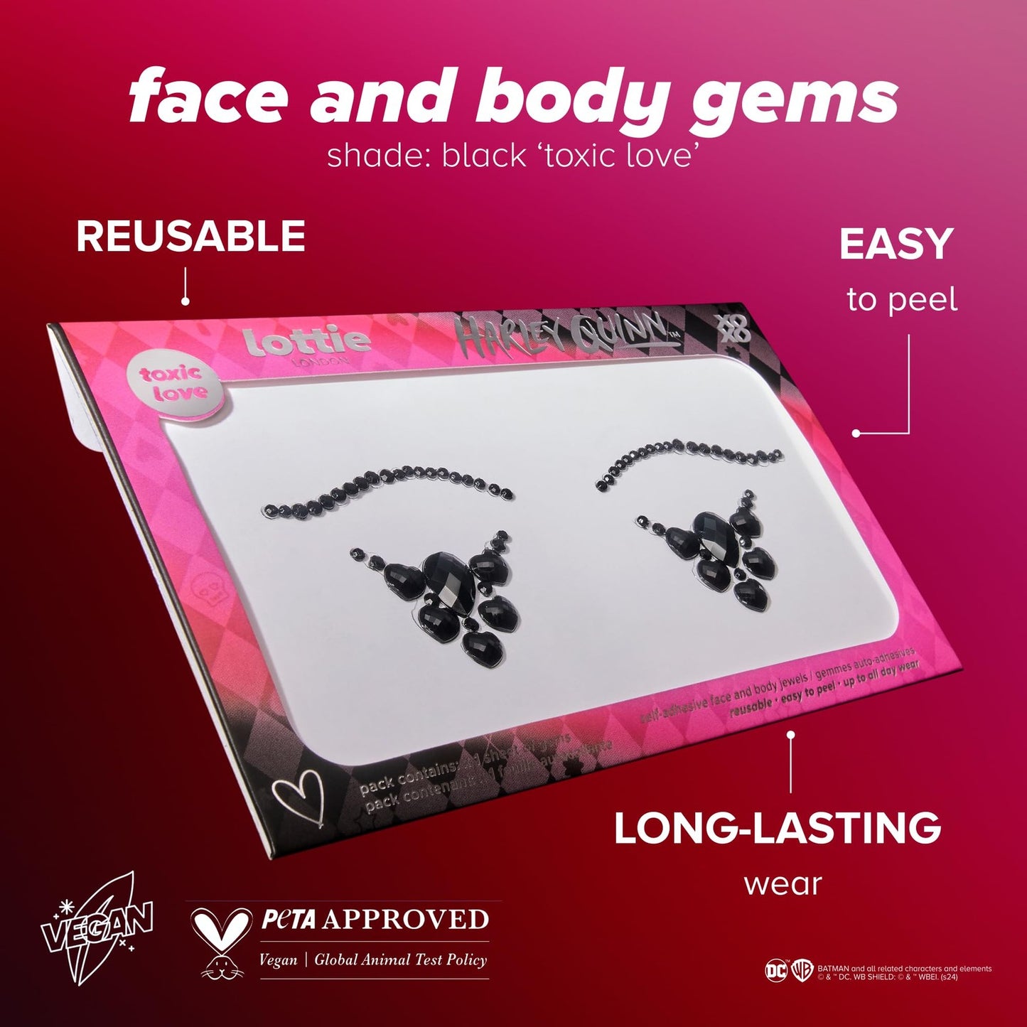 Lottie London Harley Quinn Face & Body Jewels Toxic Love Adhesives