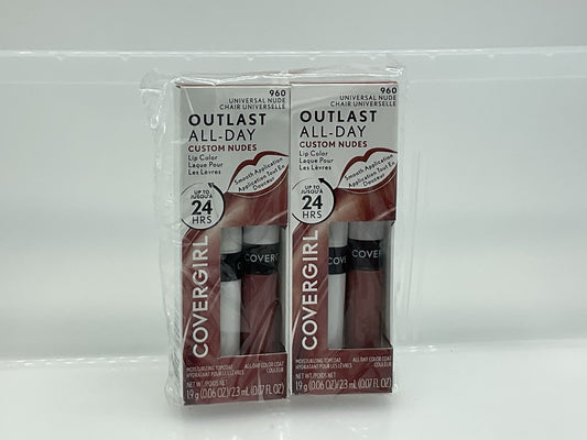 COVERGIRL Outlast All-Day Lip Color Custom Nudes, 960 Universal Nude, 2 Pack