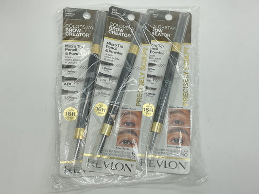 3 PACK-Revlon Colorstay Brow Creator Micro Pencil Powder & Brush, 615 Soft Black