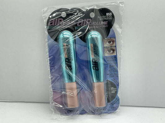 2 PACK - Loreal Air Volume Mega Mascara Sealed Waterproof - 853 Blackest Black