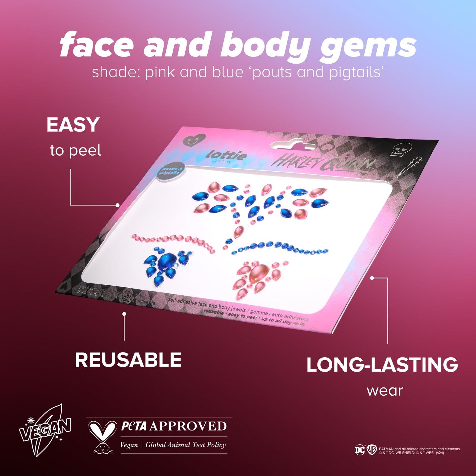 Lottie London x Harley Quinn Face & Body Gems in Pouts & Pigtails
