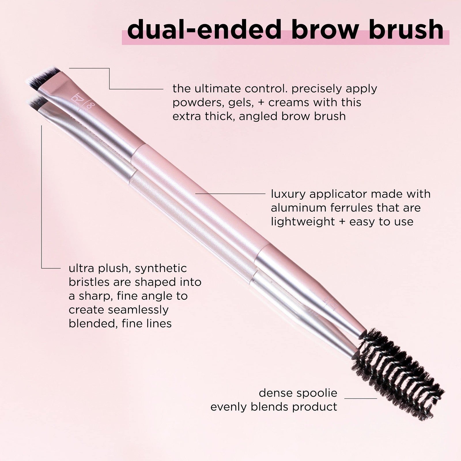 2 PACK - Real Techniques Dual-Ended Brow Brush, For Shaping & Filling Eyebrows