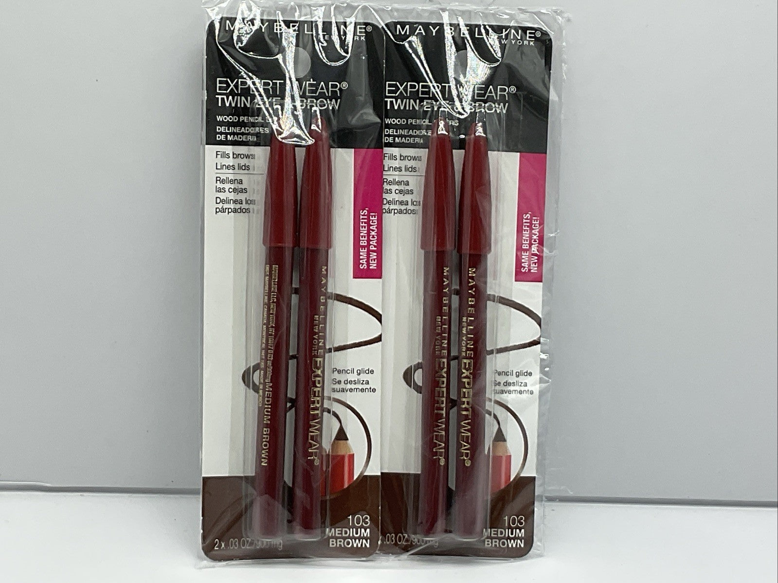 2 PACK -Maybelline Expert Wear Twin Eye & Brow Eyeliner Pencil, Medium Brown 103