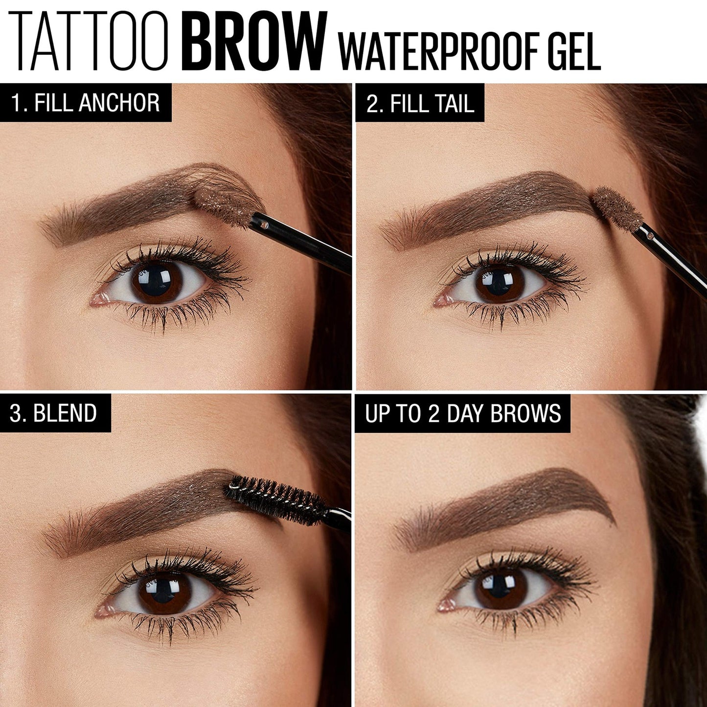 Maybelline TattooStudio Waterproof Eyebrow Gel Makeup, 255 Soft Brown