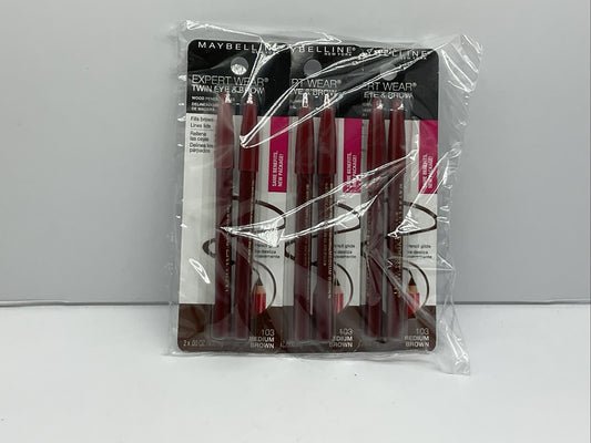 3 PACK -Maybelline Expert Wear Twin Eye & Brow Eyeliner Pencil, Medium Brown 103