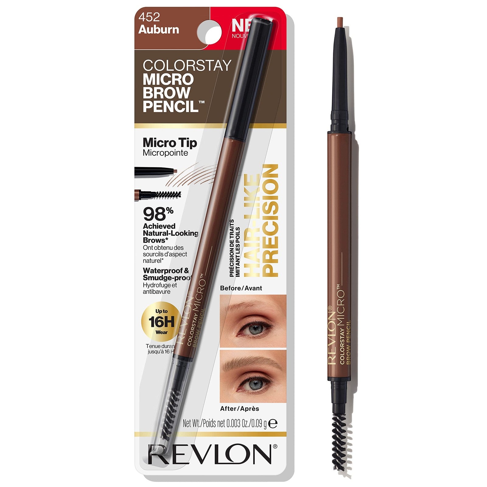 3 PACK - Revlon Colorstay Waterproof Micro Brow Pencil Micro Tip - 452 Auburn