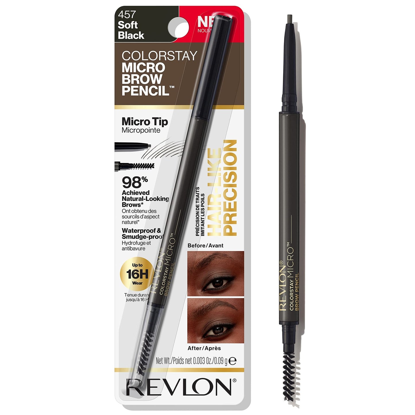 2 PACK - Revlon ColorStay Micro brow Pencil - Soft Black 457  w/ spoolie