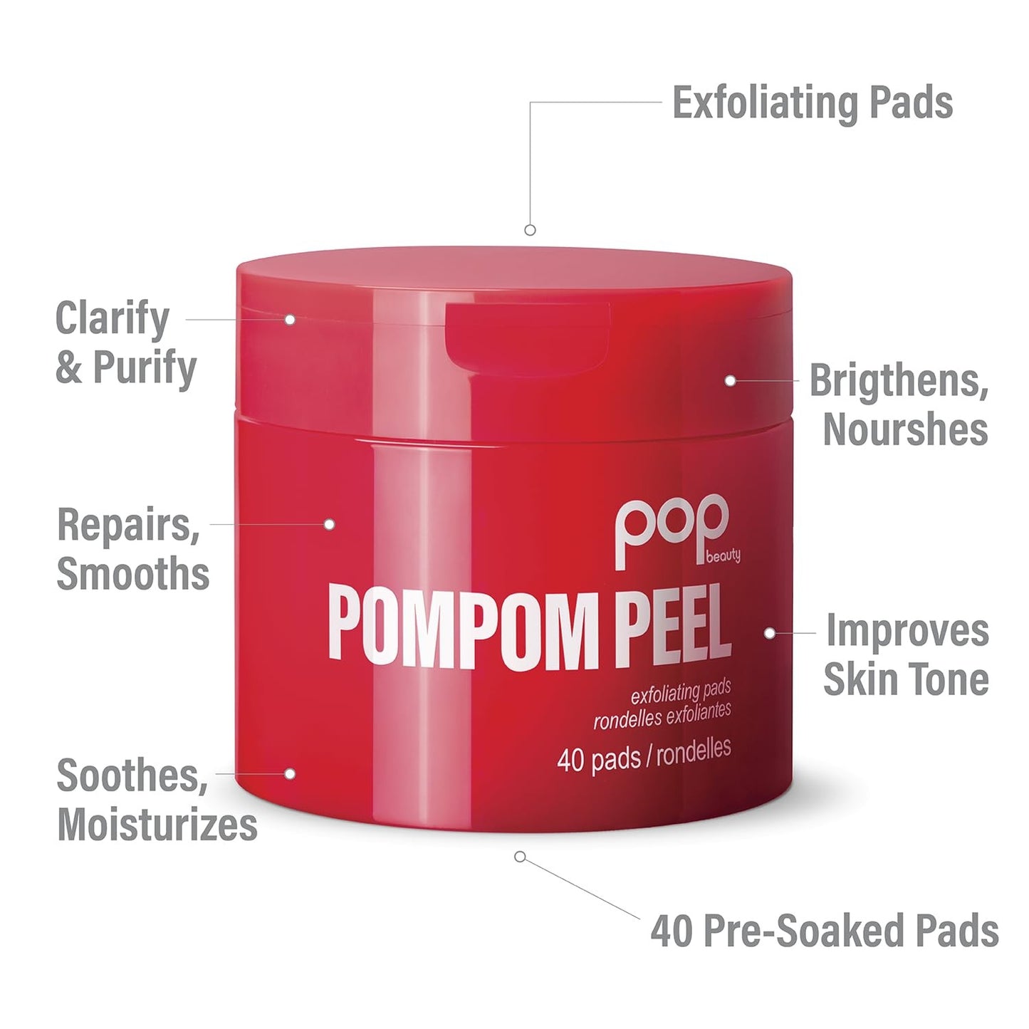Popbeauty Pompom Peel Exfoliating Pads - 40 Pads