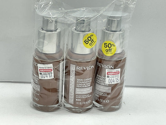 3 PACK - Revlon Illuminance Skin-Caring Liquid Foundation - 605 Rich Mahogany