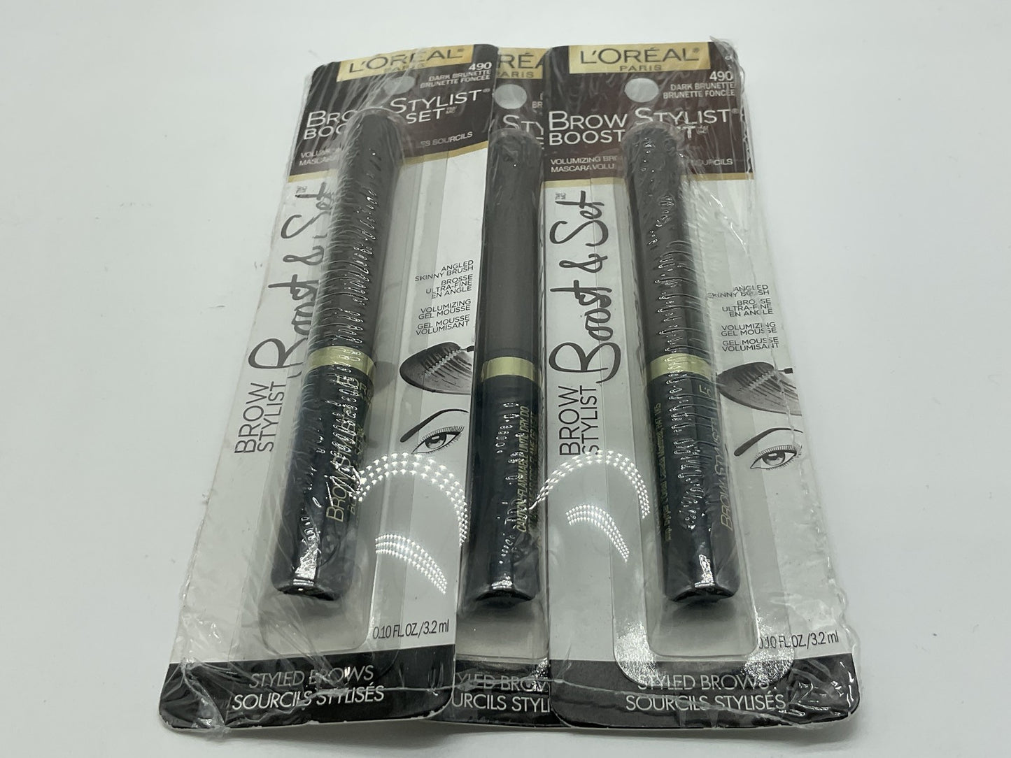 3 PACK - Loreal Brow Stylist Boost & Set Volumizing Mascara - 490 Dark Brunette