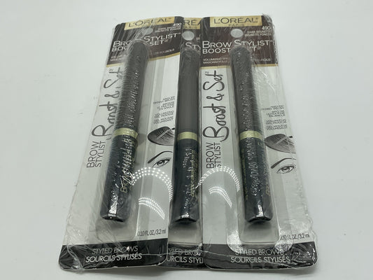 3 PACK - Loreal Brow Stylist Boost & Set Volumizing Mascara - 490 Dark Brunette