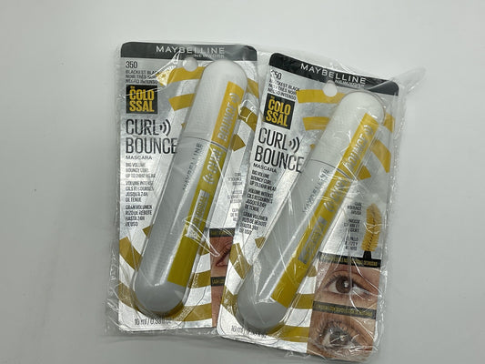 2 PACK - MAYBELLINE COLOSSAL CURL BOUNCE MASCARA - 350 BLACKEST BLACK 0.33oz