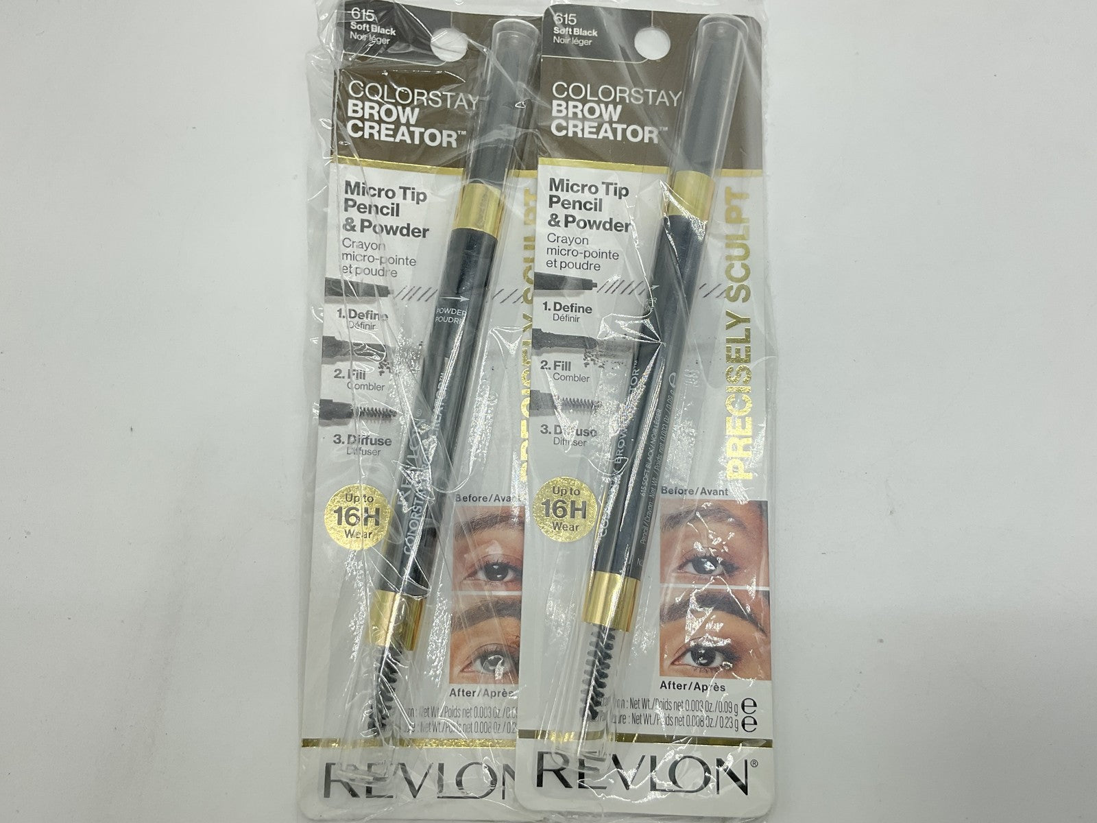 2 PACK Revlon Colorstay Brow Creator Micro Pencil Powder & Brush, 615 Soft Black