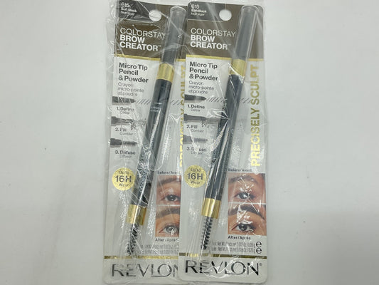 2 PACK Revlon Colorstay Brow Creator Micro Pencil Powder & Brush, 615 Soft Black