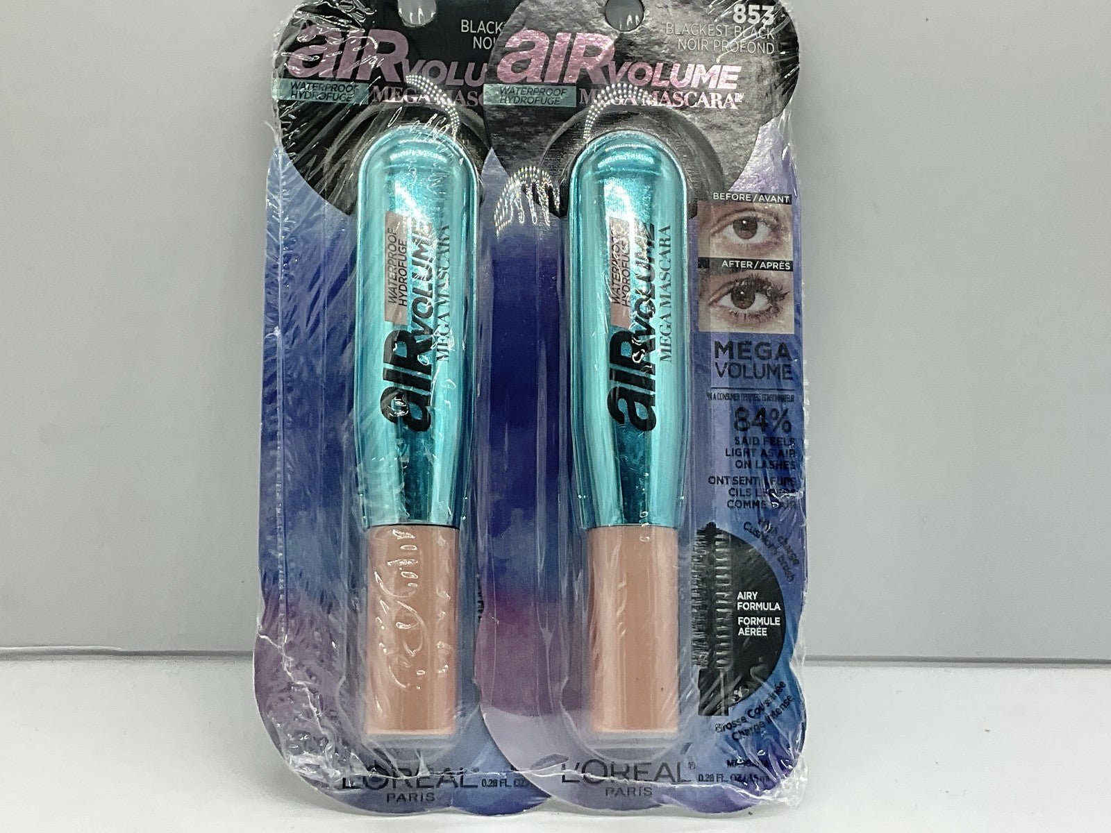 2 PACK - L'Oreal Paris Air Volume Mega Lightweight Mascara - 853 Blackest Black