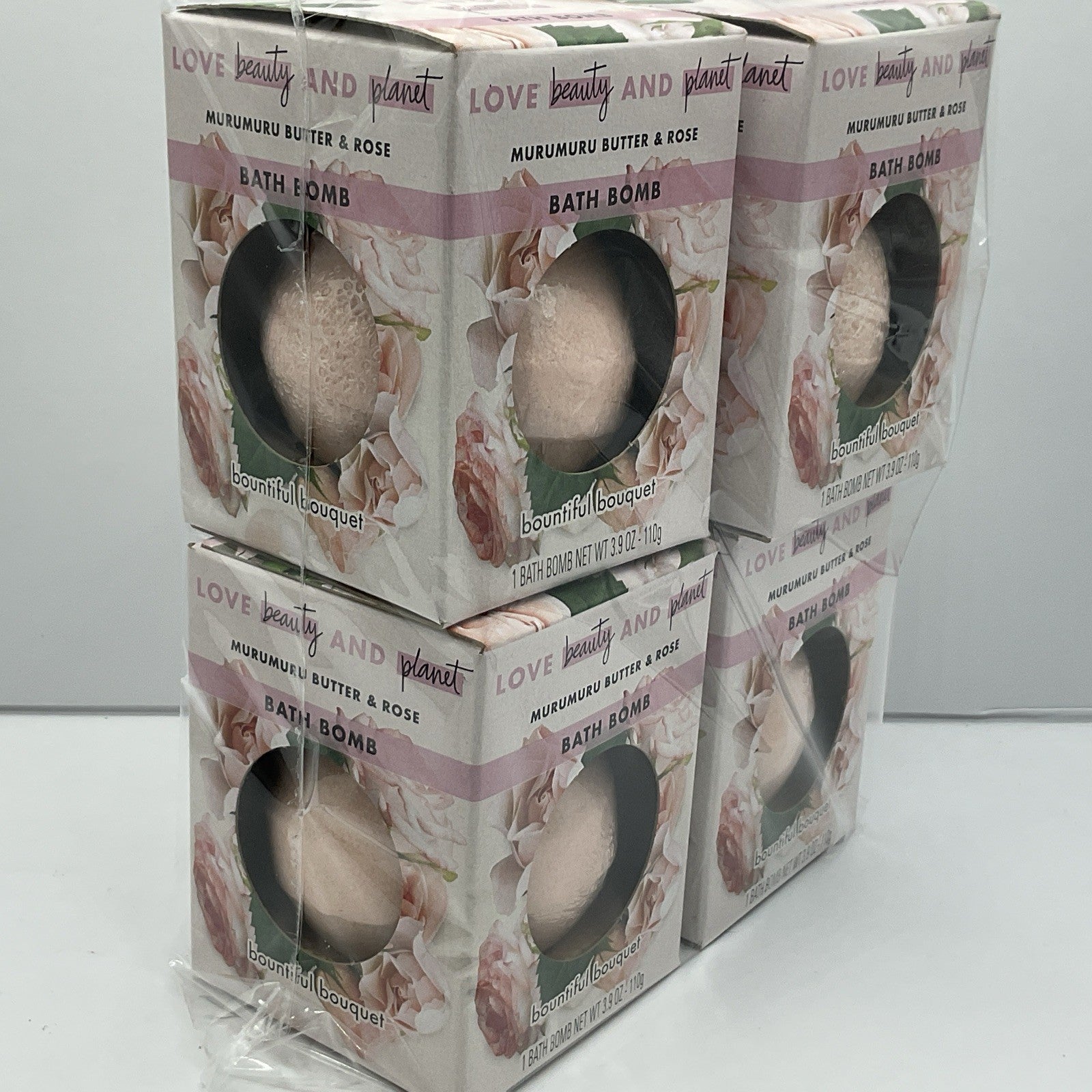 4 Pack- Bath Bombs Love Beauty & Planet Murumuru Butter & Rose