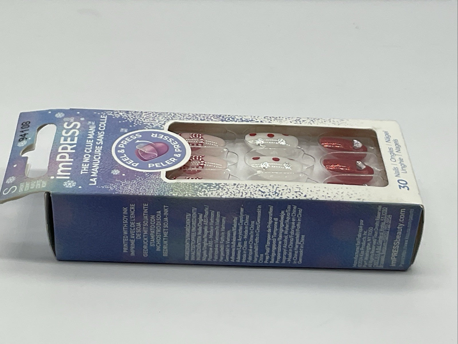 KISS Impress Press-On Nails Designs Holiday Midwinter Red - Short Oval 30 Count