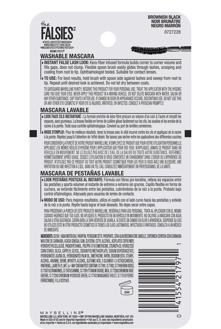 Maybelline Volum' Express The Falsies Washable Mascara, Brownish Black 282