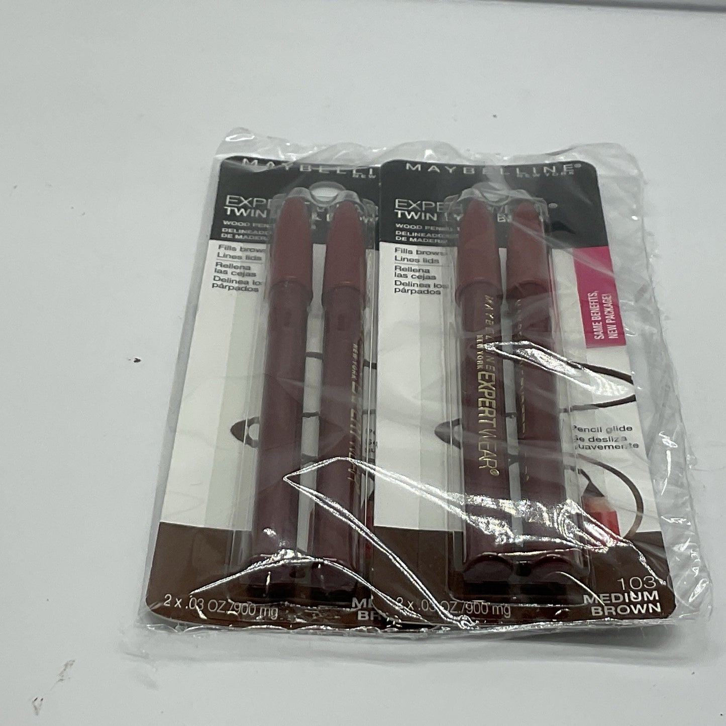 2 PACK -Maybelline Expert Wear Twin Eye & Brow Eyeliner Pencil, Medium Brown 103