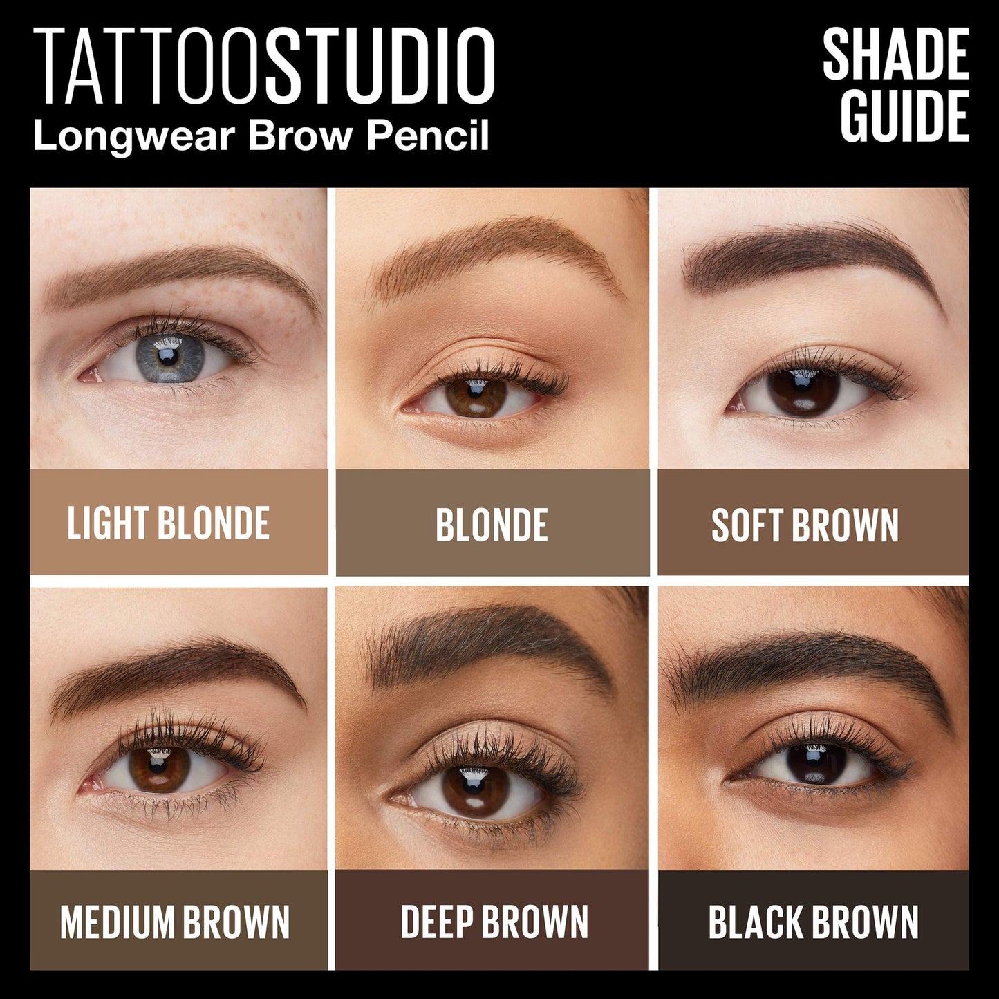 2 PACK - Maybelline Tattoo Studio 36HR Longwear Brow Pencil ~ 260 Deep Brown