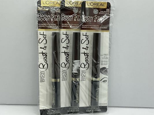 3 PACK - L'oreal  Brow Stylist Boost & Set Volumizing Brow - 490 Dark Brunette