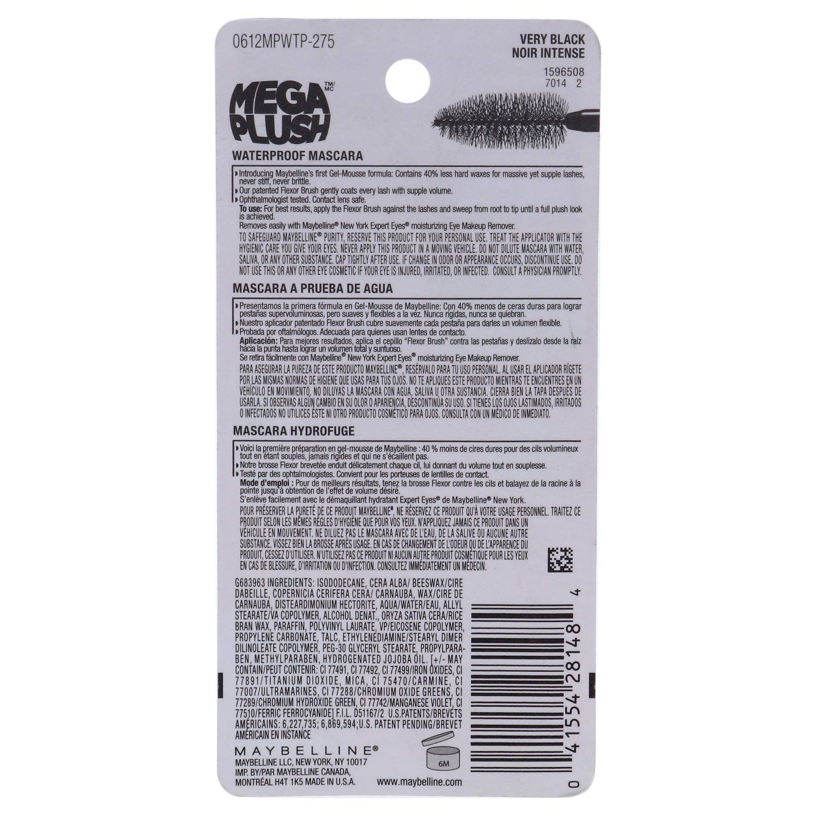 3 Pack Maybelline Volum' Express The Mega Plush Mascara 275 Very Black